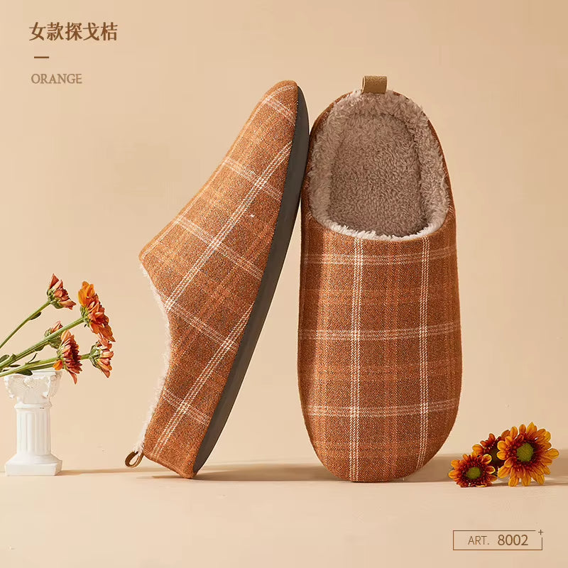 Cozy Up This Winter with Our Women's Plush Plaid Indoor Slippers - Non-Slip TPR Outsole for Ultimate Comfort