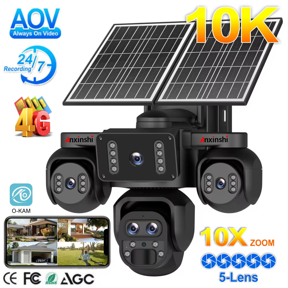 Revolutionary 20MP Five-Lens Solar PTZ Camera - Experience Unmatched Clarity with 10X Zoom, 24/7 Continuous Recording, and Smart Human Detection for Ultimate Outdoor Security